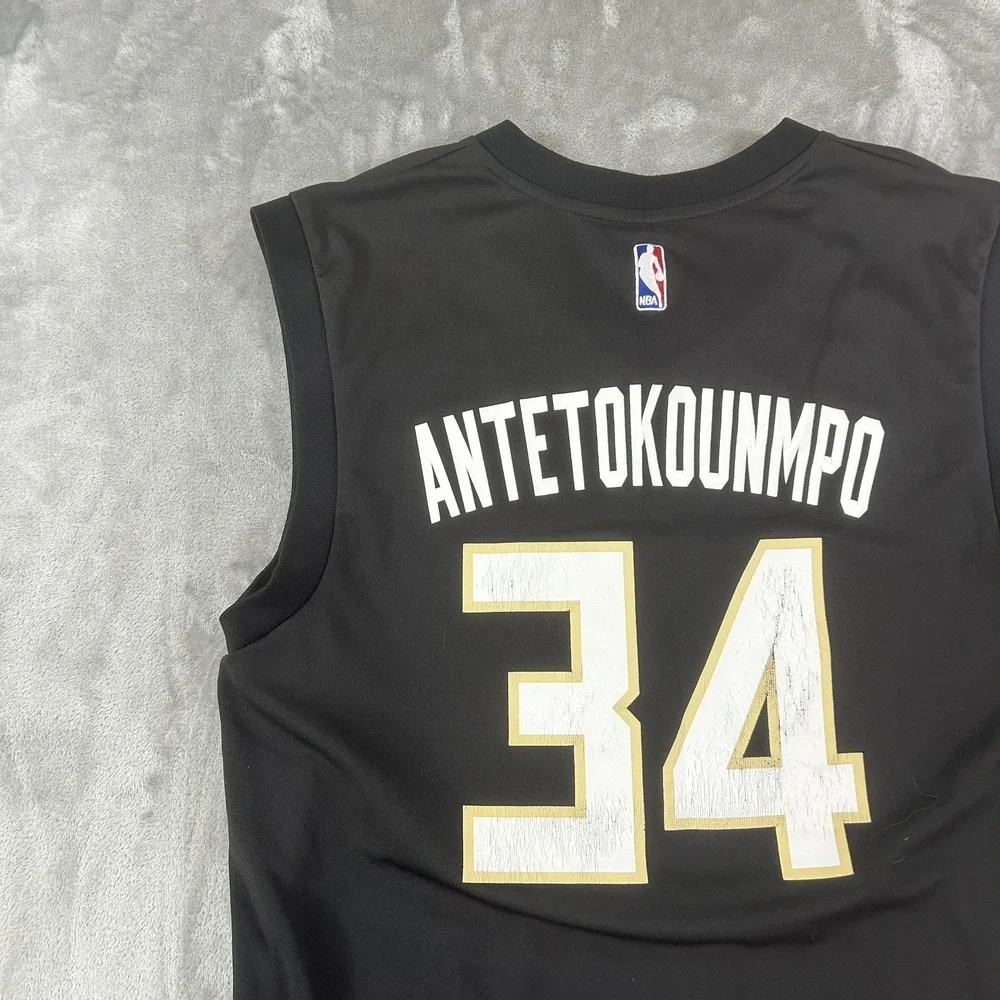 Milwaukee Bucks Jersey Mens Medium Black NBA Basketball Giannis 34 Adidas